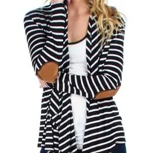 Market & Spruce Jeana Elbow Patch Striped Black & White Cardigan